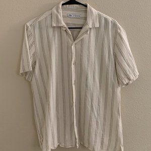 Zara Striped Off-White/Cream Button-Down Shirt